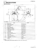 kubota-bh77-backhoe-workshop-manual-9y121-05440-specs-11.webp Kubota BH77 backhoe operating dimensions diagram and specifications table for digging depth, reach, and height.