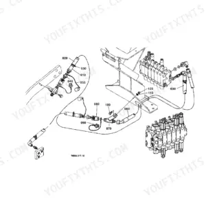 Kubota BH90 hydraulic hose intake exploded view diagram showing hose connections, fittings, and control valve assembly.