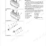 Kubota BH92 backhoe overload relief valve exploded view, control valve diagrams, and component parts list.