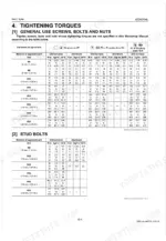 kubota-bh92-backhoe-workshop-manual-9y111-04231-torque-19.webp Kubota BH92 workshop manual tightening torque table for general use screws, bolts, nuts, and stud bolts by size and grade.