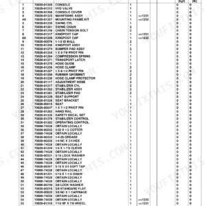 Kubota BL4520 parts list for main frame assembly, including part numbers for swing cylinders, kingposts, and stabilizers.
