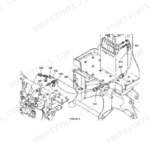 Kubota BT600 exploded view diagram showing hydraulic hose inlet and outlet connections and component parts.