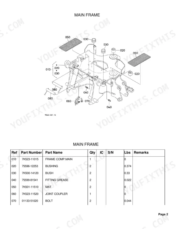 Kubota BT820 backhoe attachment chassis parts exploded view diagram page 3