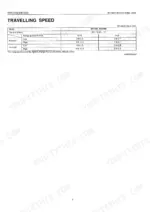 Kubota BX1800, BX2200 specifications table showing forward and reverse travelling speeds in km/h and mph by gear range.