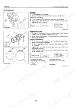 Kubota BX1800, BX2200 engine manual: flywheel and bearing case cover removal, installation, and torque specifications.