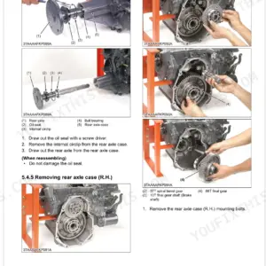 Kubota BX1880-AU, BX2380-AU, BX2680-AU, RCK60B-23BX, RCK54-23BX, RCK48-18BX, RCK60D-26BX, RCK54D-26BX transaxle disassembly steps.