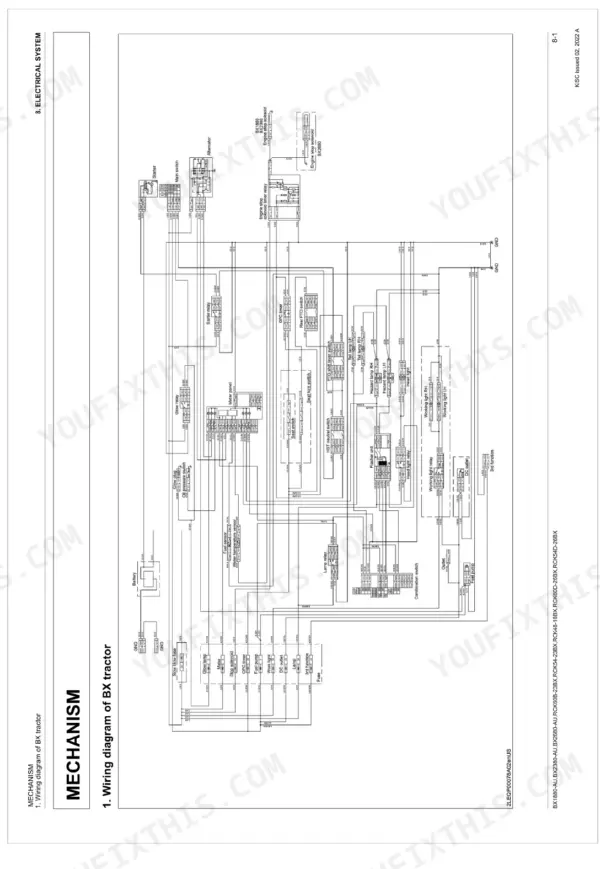 Kubota BX1880-AU, BX2380-AU, BX2680-AU, RCK60B-23BX, RCK54-23BX, RCK48-18BX, RCK60D-26BX, RCK54D-26BX electrical wiring diagram.