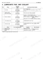 Kubota BX22, LA210, BT600 lubricant, fuel, coolant capacity and greasing point specification table.