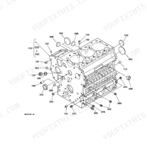 Kubota BX2230D crankcase exploded view diagram showing engine block components, plugs, and pins with reference numbers.