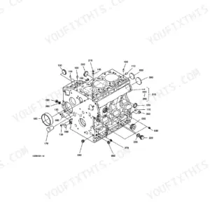 Kubota BX22D exploded view diagram of the engine crankcase assembly showing numbered components and plugs.