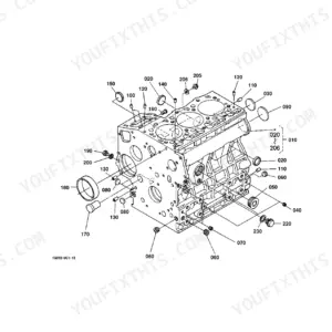 Kubota BX23D crankcase exploded view diagram showing engine block components, plugs, and seals with reference numbers.