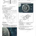 Kubota BX23S-AU, LA340AU, BT603, RCK54D, RCK60D, RCK54, RCK60B engine flywheel and bearing case cover removal procedures.