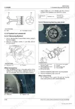 Kubota BX23S-AU, LA340AU, BT603, RCK54D, RCK60D, RCK54, RCK60B engine flywheel and bearing case cover removal procedures.