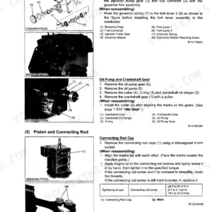 Kubota BX25, RCK54(P)-23BX, RCK60B-23BX, LA240, BT601 engine service procedures for fuel camshaft, oil pump, and connecting rod.