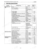 kubota-bx25-to-bt601-tractor-rotary-mower-front-loader-backhoe-service-manual-troubleshooting-71.webp Kubota BX25, RCK54(P)-23BX, RCK60B-23BX, LA240, BT601 engine troubleshooting table for starting and performance issues.
