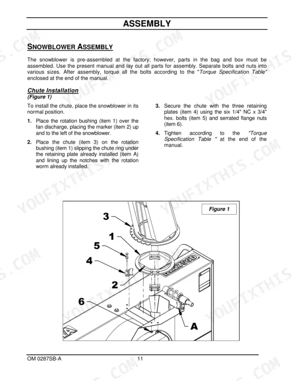 Kubota BX2750D snowblower chute installation assembly procedure with labeled diagram Figure 1