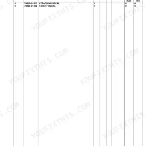 Kubota BX2751 parts list table for decals, including attaching decal 70060-01437 and patent decal 70060-01438.