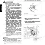 Kubota D1005-E4, D1105-E4, D1305-E4, V1505-E4 engine starting procedure, fuel lever, and speed control lever diagrams.