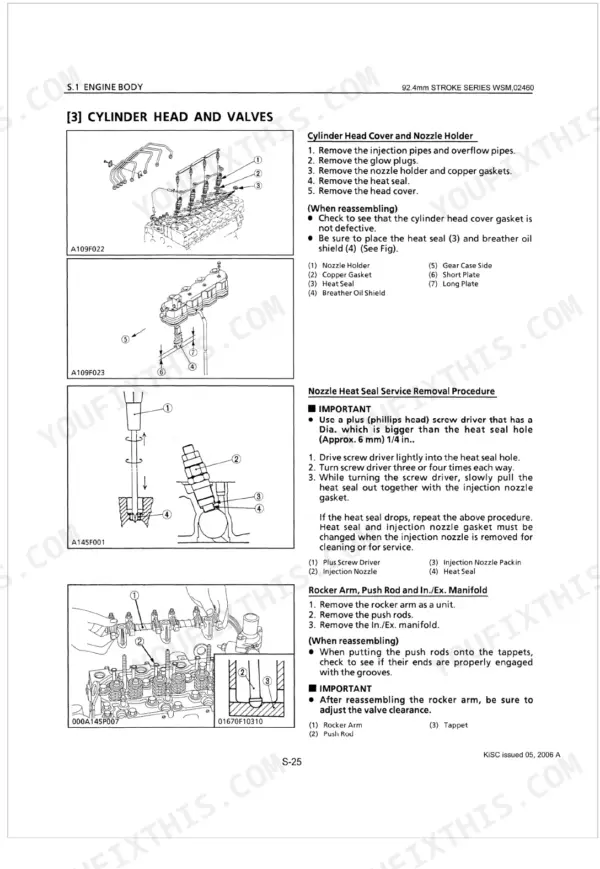 Kubota D1403-B V2203-B engine workshop manual procedures page 56 service steps