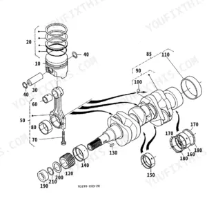 Kubota D782-E2B-BHTU-1 exploded view diagram of piston, connecting rod, and crankshaft assembly components.
