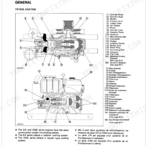 Kubota ER1500, KND1500, ER1700DI, KND1700DI, ER1900DI, KND1900DI, ER2200DI, KND2200DI engine component diagrams and parts list.