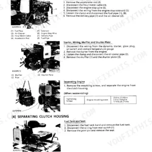 Kubota F2000 engine and clutch housing separation procedures, torque specs, and component removal diagrams.