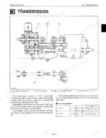 kubota-f2000-to-f2400-front-mower-workshop-manual-9789710284-torque-43.webp Kubota F2000, F2100, F2100E, F2400 transmission diagram showing HST, PTO, and rear wheel drive sections with speed table.