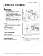 Kubota F2890, F3690 operating the engine, parking brake procedures, and instrument panel warning indicator diagrams.