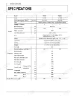 Kubota F2890, F3690 specifications table for engine, fluid capacities, dimensions, and weight.