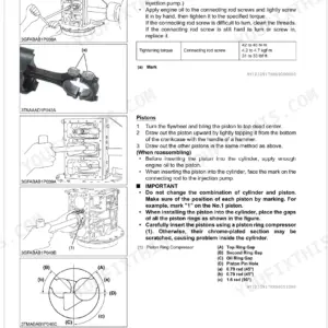 Kubota F2890, F3690, RCK60P-F39, RCK60R-F36, RCK72P-F39, RCK72R-F36 engine piston and connecting rod removal and torque specs.
