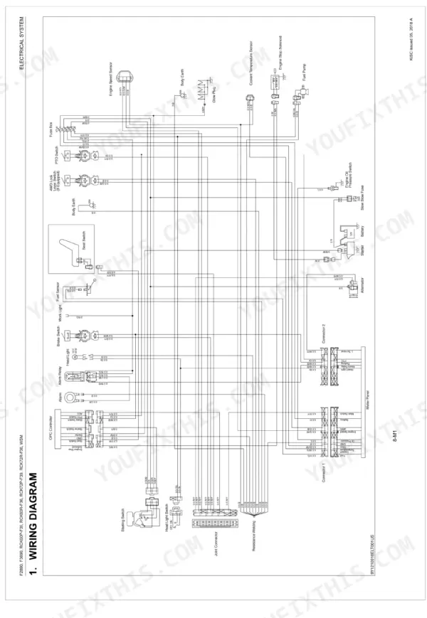 Kubota F2890, F3690, RCK60P-F39, RCK60R-F36, RCK72P-F39, RCK72R-F36 electrical system wiring diagram showing components.