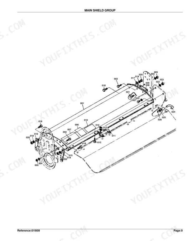 Kubota FL1270(B SERIES) exploded view diagram of the Main Shield Group assembly with numbered components.