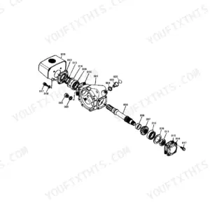 Kubota FL1270(B SERIES) exploded view diagram of the gear box group showing shaft, bearings, and housing components.