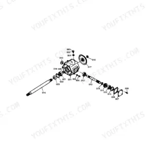 Kubota FL850 exploded view diagram of the gear case assembly showing shafts, bearings, and internal components.