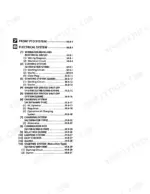 Kubota G1700, G1800, G1900, G2000 service manual table of contents for electrical and front PTO systems.