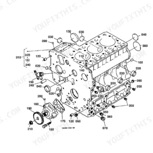 Kubota G1800 crankcase exploded view diagram showing engine block, oil pump, and various plugs and seals.