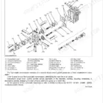 Kubota G21LD, G21HD hydrostatic transmission exploded view diagram showing pump, motor, and internal components.