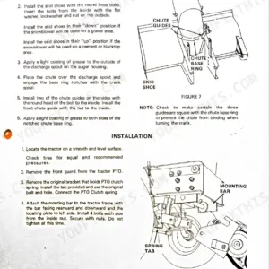 Kubota G2500, G2505 snowblower assembly and tractor mounting bar installation procedures with component diagrams.