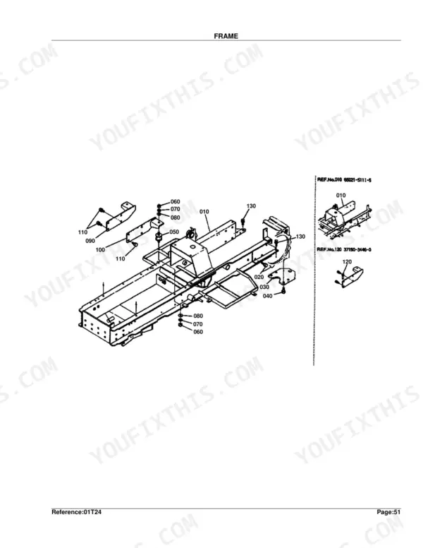 Kubota G4200H exploded view diagram of the main tractor frame assembly with numbered hardware and component parts.
