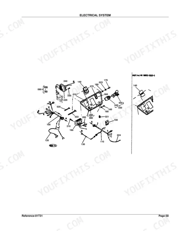 Kubota G4200H electrical system exploded view showing instrument panel, wiring harness, ignition switch, and connectors.