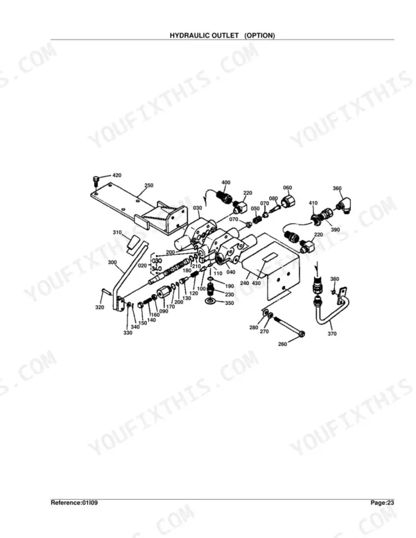 Kubota G4200H exploded view diagram of the optional hydraulic outlet assembly with numbered component parts.