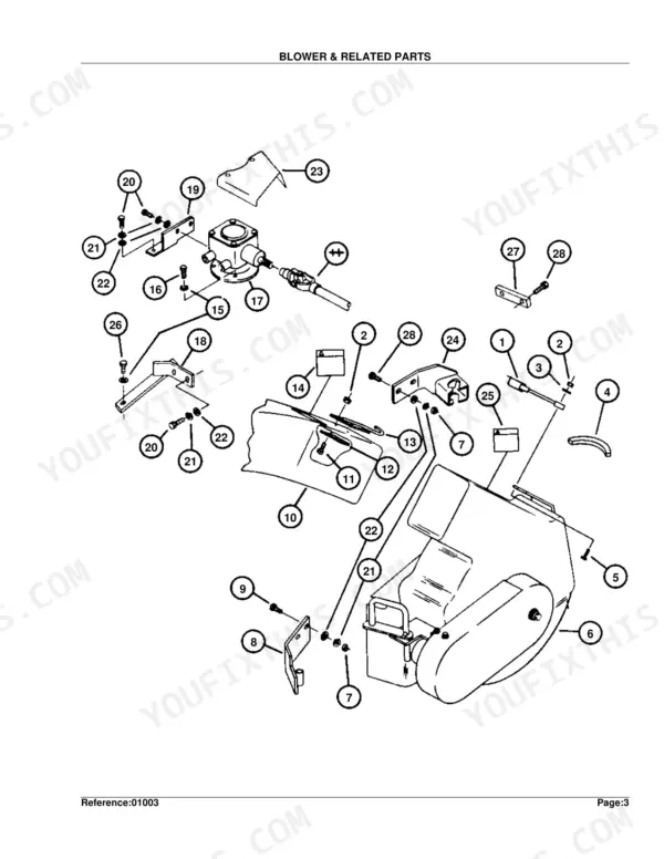 Kubota GC54G exploded view diagram of blower assembly and related parts with numbered component callouts.