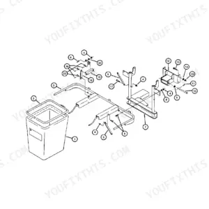 Kubota GC54G exploded view diagram of rear frame components and grass collection bags with numbered parts list.