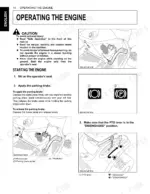 kubota-gr1600-ii-gr2100-ii-riding-mower-operator-manual-k1254-7121-3-operations-41.webp Kubota GR1600-II, GR2100-II engine starting procedure, parking brake operation, and PTO lever engagement diagrams.