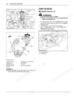 kubota-gr2020g-gr2120-gr2120au-lawn-and-garden-tractor-operator-manual-k1260-7121-4-troubleshooting-83.webp Kubota GR2020G, GR2120, GR2120AU periodic service guide for changing gear box oil and adjusting the fan drive belt.