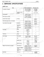 Kubota GR2100, GR2000G engine body servicing specifications table for compression, valves, springs, and rocker arms.