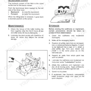Kubota GR2700B, GR2704A operation, maintenance, and storage guide for hitch lift control and subframe lubrication.