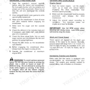 Kubota GR2846A snowblower operation guide covering general preparation, engine speed, travel speed, and safety warnings.