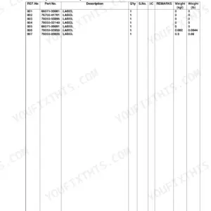 Kubota Grass Catcher/Blower System parts list table for decals including part numbers 66071-99081 through 70050-93026.