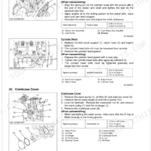 Kubota GZ410, GZ460 service manual: Rocker arm, cylinder head, and crankcase cover removal and torque specifications.